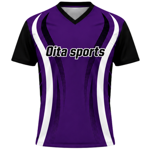 Maillot de volley-ball sublimé violet et noir à manches courtes pour performance sportive, tenue de match pour équipe athlétique - Product Image 1