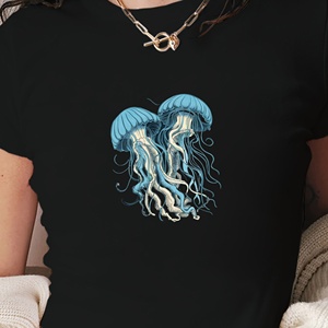 Camiseta Corta de Punto con Estampado de Medusas, Corte Ajustado, Estilo Y2K para Mujer - Product Image 2