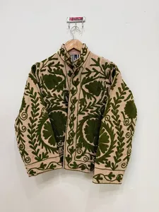 High Quality Cotton Velvet Suzani Embroidered Boho <b>Hippie</b> Indian Women Winter <b>Jacket</b> Breathable Windproof Coat Resort Wear - Product Image 3
