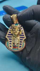 Colgante Personalizado de Plata 925 con Cabeza de Faraón Egipcio, Estilo Vintage, con Moissanita y Diamantes Engastados - Product Image 6