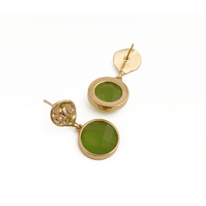 Prehnite Gemstone Hammered Textured Round Cut Gold Plated Brass Drop <b>Earrings</b> Trendy for Women <b>Small</b> Gift Ideas - Product Image 2