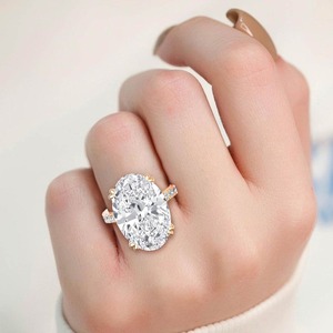 Bague de fiançailles en or rose 10K avec diamant de laboratoire rond et ovale grossi, 10,21 carats au total, bijou de mariée exceptionnel et imposant - Product Image 1