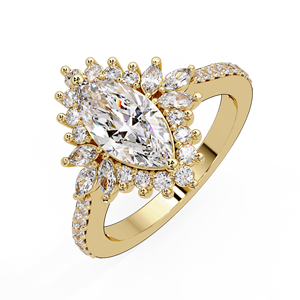 Anillos de Compromiso Florales de Oro Amarillo de 14K con Diamantes Cultivados en Laboratorio Marquise, Certificados por IGI, 1.25 CTW, Anillos Chapados en Rodio - Product Image 5