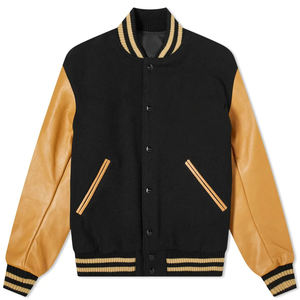 เสื้อแจ็คเก็ตหนังบุรุษแบบมีปกตั้ง ปักลายโลโก้ตามสั่ง ขายส่งแบบ OEM สำหรับฤดูหนาว สไตล์เบสบอล บอมเบอร์ เลตเตอร์แมน - Product Image 1