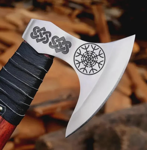 Mano Vikinga Barbuda Hecha a Mano Personalizada |   Hacha de Acero con Alto Contenido de Carbono Forjada a Mano con Funda de Cuero y Madera |   Grado Industrial OEM/ODM - Product Image 3