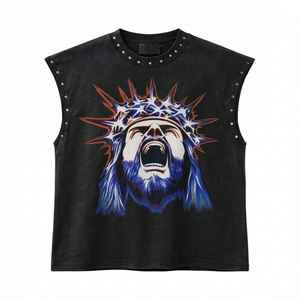 Débardeur Rétro Homme en Coton Doux de Haute Qualité 100% Coton Lavé à l'Acide, Gilet Personnalisable avec Logo, Style Hip Hop Urbain, T-Shirt Sans Manches - Product Image 6