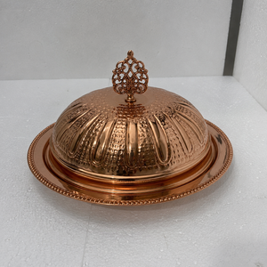 Handmade Pure Copper <b>Food</b> Serving <b>Tray</b> with Dome Lid | Hammered Copper Serving Platter with Cover | Luxury Buffet <b>Food</b> <b>Warmer</b> - Product Image 2