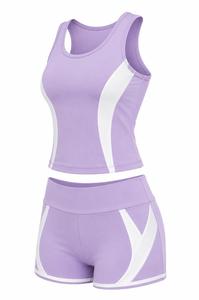 Ensemble de yoga 2 pièces uni pour femme grande taille, comprenant un crop top sans manches à dos nageur et col rond, et un short taille haute avec bordure contrastante - Product Image 2