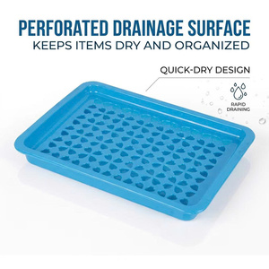 Plateau de rangement rectangulaire en plastique sans BPA, compatible lave-vaisselle, avec surface de drainage perforée pour l'organisation de la cuisine, séchage rapide - Product Image 1