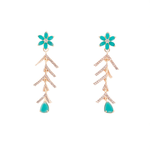 Green Crystal Embellished Long Earrings - Product Image 2