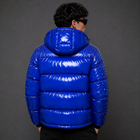 Doudoune bleue brillante personnalisée avec strass, style urbain, manteau d'hiver matelassé, coupe oversize, chaud, zippé, vêtement d'extérieur tendance