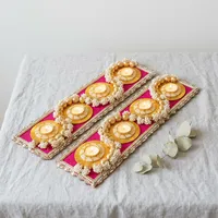 Tempat Lilin Diya Katun Buatan Tangan Tradisional dengan Bordir Emas dan Manik Mutiara untuk Dekorasi Pernikahan