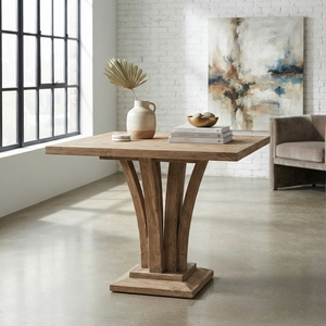 <b>Solid</b> <b>Wood</b> Square Dining Table Unique Curved Pedestal Base Modern Rustic Teak Style Wooden Table Home Furniture Dining Room <b>Desk</b> - Product Image 2