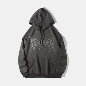 Sudadera con Capucha Unisex con Pedrería Lightning Destroyer 2026 Gris Oscuro Oversize con Cristales Plateados Brillantes Estilo Urbano - Product Image 1