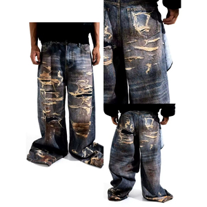 Pantalones Cargo Holgados de Lona de Poliéster/Algodón de Alta Calidad Personalizados para Hombre, Jeans Retro con Estampado Digital, Estilo Casual Holgado, Tejido de Punto - Product Image 4