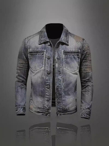 Best Quality <b>Men's</b> Distressed Denim <b>Jacket</b> Embroidered Sleeves Vintage Acid Wash Button Down Jean <b>Trucker</b> <b>Jacket</b> Coat OEM - Product Image 3