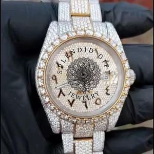 Splendide montre de luxe en diamant, 28 mm, mouvement à quartz ETA analogique, bracelet en argent, boîtier en cristal saphir, jour/date - Product Image 1