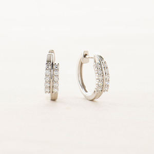 Aros de Plata de Ley 925 al por Mayor, Aros de Oro de 14K con Doble Hilera de Diamantes, Aros de Moda para Boda, Aros con Diamantes Cultivados en Laboratorio para Mujer - Product Image 5