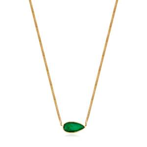 18K East West 6.6 Ct <b>Emerald</b> Bezel <b>Pendant</b> Necklace with Curb Chain - Product Image 3