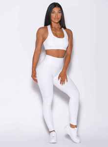 High Waist Full Length White Leggings Seamless Knitted Stretch Breathable <b>Tummy</b> <b>Control</b> Sporty Women's Activewear - Product Image 2