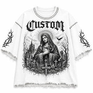 Camiseta Glory Custom blanca desgastada con hombros caídos, 100% algodón, tela suave, estilo vintage, manga corta, para uso unisex. - Product Image 1