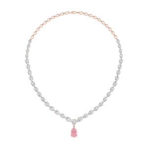 Collar de cadena de tenis nupcial de lujo chapado en oro de 18 quilates con diamantes rosas talla pera para mujer, venta al por mayor - Product Image 2