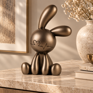 Escultura Decorativa de Conejo |   Figura Moderna de Conejo Metálico con Detalle de Latido de Corazón para Sala de Estar, Oficina, Estante, Mesa de Consola - Product Image 3