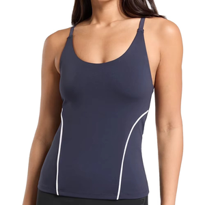 Débardeur de sport pour femme, yoga, fitness, logo personnalisé sur le devant, couleur unie, respirant, séchage rapide, tissu en toile, 220g polyester/coton - Product Image 3