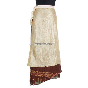 Falda Larga de Seda Estilo Sari, Diseño Elegante y Moderno, Falda Cruzada de Seda Vintage, Falda Cruzada Larga de 38 Pulgadas, Falda Maxi Tipo Halter - Product Image 5