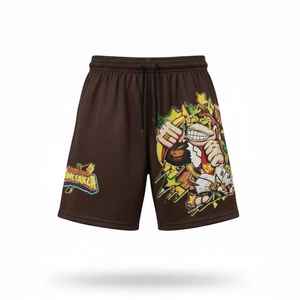 Shorts de basketball athlétiques en toile et maille respirante pour hommes, avec logo personnalisé et taille élastique, style urbain - Product Image 5