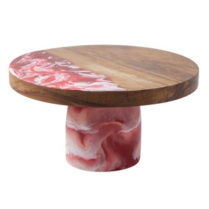 Base Redonda de Madera Hecha a Mano para Pastel con Base de Resina de Mármol Rosa, Plato para Exhibición de Postres - Product Image 2