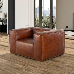 Sillón Individual de Cuero Marrón Directo de Fábrica, Sofá con Estructura de Madera Maciza, Silla Moderna para Proyectos Hoteleros - Product Image 2