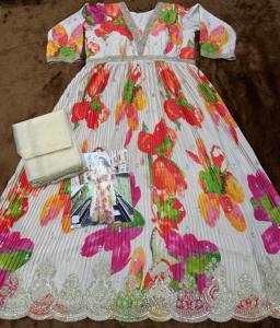 ชุดอานาร์กาลีสำเร็จรูปผ้าไหมชิโนน ตกแต่งด้วยงานปัก สำหรับผู้หญิง ความยาวระดับพื้น เหมาะสำหรับงานแต่งงาน งานดิวาลี และงานพรอม - Product Image 5