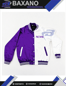 Veste universitaire en satin blanc et violet de la sororité NCV, lettres brodées, tissu satiné, vêtements de sport élégants, veste en satin réversible - Product Image 4