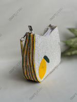 Sac à bandoulière perlé aux couleurs des agrumes (citron, orange), Pochette de resort, Sac à main à sangle unique, Fait main, OEM, Vente en gros, Export, Marque privée, Fermeture éclair