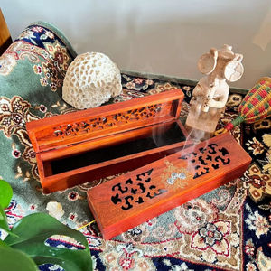 <b>Incense</b> <b>Holder</b> Wood Hand Carved <b>Incense</b> Burner <b>Holder</b> mango wood Stand Brass Aromatherapy Wooden <b>Incense</b> Box <b>holder</b> - Product Image 4