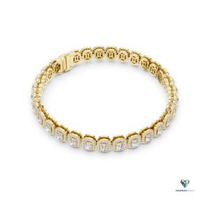 7.04 CT Yellow <b>Gold</b> Radiant Cut Lab Grown Diamond Halo Link Bracelet in 14K <b>Solid</b> <b>Gold</b> - Product Image 3