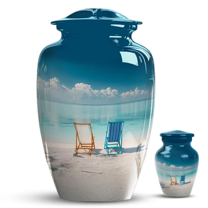 Blue Ocean Waves Cremation Urn Metal Burial <b>Memorial</b> Vessel Custom Design Adult Cremation Urn Decorative <b>Keepsake</b> - Product Image 3