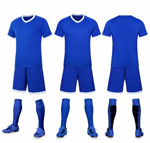 Custom Blue <b>Soccer</b> Uniform Kit Men's V-Neck Short Sleeve 100% Polyester Moisture Wicking All Seasons Team Wear - Product Image 1