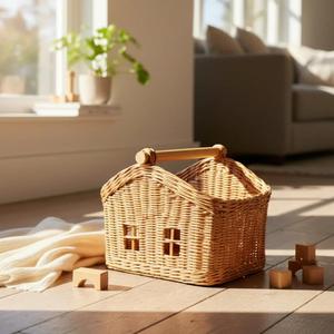 Cesta de Mimbre de Estilo Nórdico con Forma de Casa, Organizador de Almacenamiento Tejido a Mano, Cesta de Mimbre Ecológica para Guardar Juguetes para Niños - Product Image 5