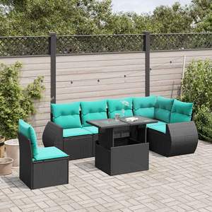 Juego de sofás de jardín de ratán sintético negro de 7 piezas con cojines - Product Image 1