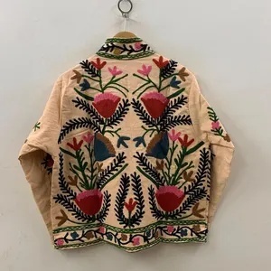 Best Selling Suzani Velvet Embroidered Jacket Short Button <b>Coat</b> Winter Bomber Jacket Bohemian Outerwear Wholesale Factory Price - Product Image 2