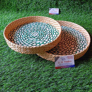 Elegante juego de bandejas redondas de ratán con incrustaciones de nácar hechas a mano, decoración de lujo asequible para el hogar de la India - Product Image 6