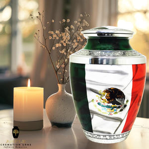 Urne funéraire pour cendres humaines avec drapeau du Mexique |   Urne funéraire en métal pour adultes |   Urne funéraire écologique de 220 pouces cubes en gros - Product Image 4