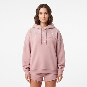 Sudadera con capucha informal de algodón para mujer, con pedrería brillante en la parte delantera, de punto, rosa, con lentejuelas, holgada, forrada de algodón, para invierno - Product Image 5
