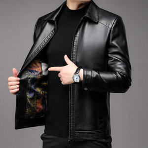 Chaqueta de Motociclista de Cuero para Hombre, Estilo Urbano, Resistente al Viento e Impermeable, Cuello Alto, Forro de Cuero Genuino, Invierno - Product Image 1