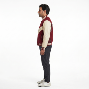 Veste universitaire technique personnalisée pour homme, 550 GSM, en laine méltone et cuir, style Letterman asymétrique, streetwear premium, Bomber OEM, 3XL - Product Image 3