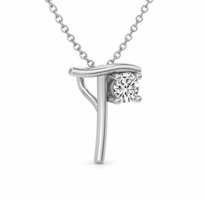 Collar con Colgante de Letra T Personalizado en Oro de 10k, Letra Inicial con Diamante Cultivado en Laboratorio de Corte Minimalista, Unisex, Clásico, 1/5 Ct. Tw. - Product Image 2