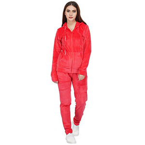 Ensemble de survêtement en polaire rouge pour femmes, sweat-shirt à capuche avec fermeture éclair, pantalon long, couleur unie, léger, vêtements d'hiver - Product Image 1