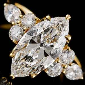 Anillo de Moissanita con Corte Marquesa, Chapado en Oro, Plata, Diseño Floral, Engaste de Garras, Lujoso, Clásico, Anillo de Compromiso, Joyería para Mujer - Product Image 3